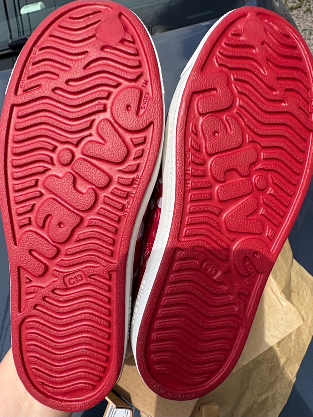 Native Kids Jefferson Slip-On Shoe in Red with White Hearts 13 Kids - Picture 5 of 8
